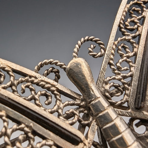 British Vintage Filigree Butterfly Silver Brooch 1
